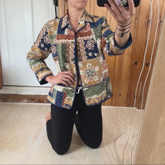Jackets & Blazers - Vintage Silk Button Up Multi Pattern Blazer Jacket